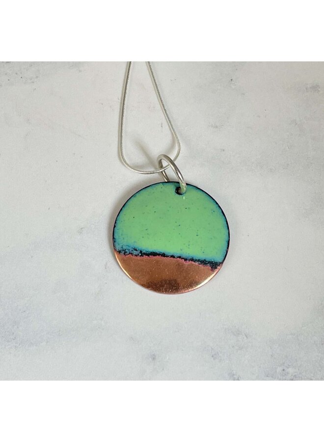 Copper Tip and Green Enamel Round Necklace 56