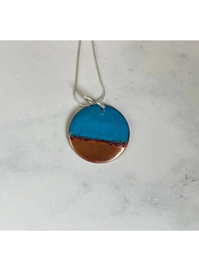 Copper Tip and Teal Enamel Round Necklace 55