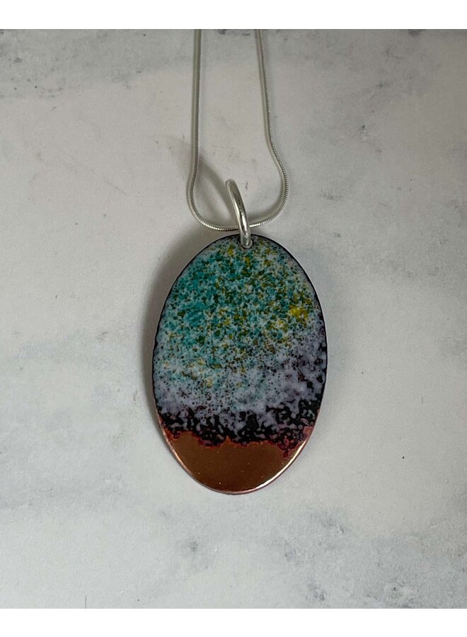 Coastal Blue Copper and Enamel Oval Necklace 51