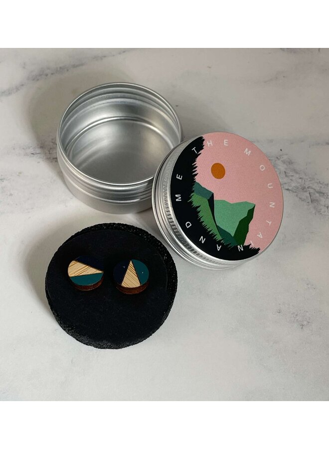 Circle Blå/Gröna Tiny Stud Bamboo Örhängen 21