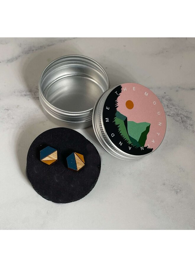 Hexagon Senap/Blue Tiny Stud Bamboo Örhängen 16