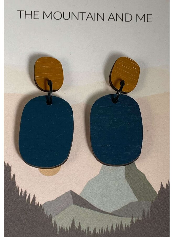 Boucles D'oreilles Color Block Bleu / Moutarde En Bambou 29