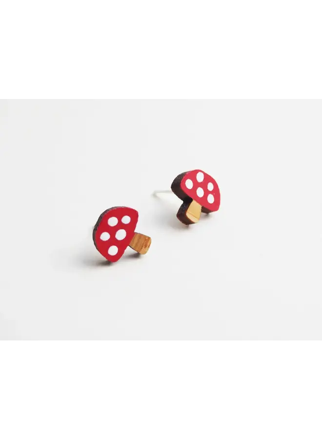 Toadstool Tiny Stud Bamboo Earrings 12