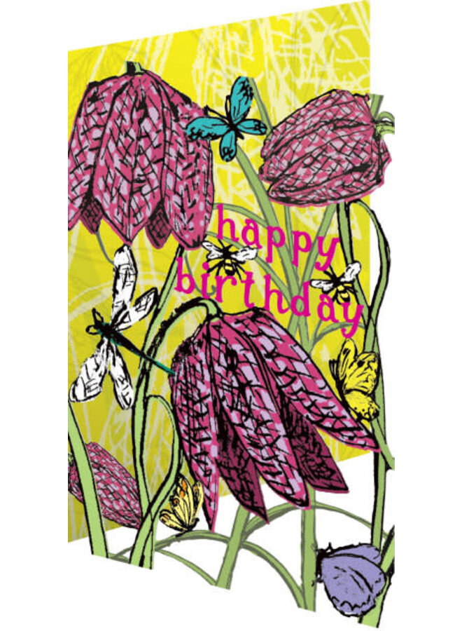 Tarjeta Fritillaria Feliz Cumpleaños Lasercut
