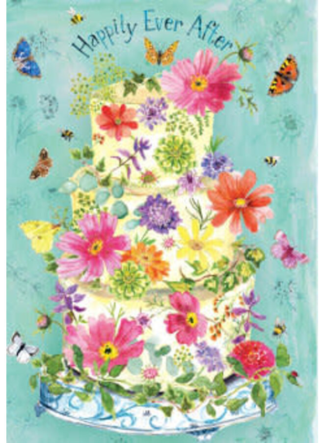 Blommig bröllopstårta präglade kort