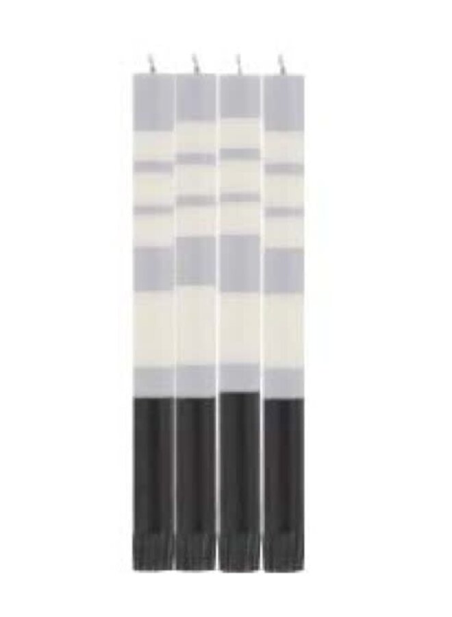 Striped Colour Dinner x4 Kerzen Jet/Pearl/Dove 27