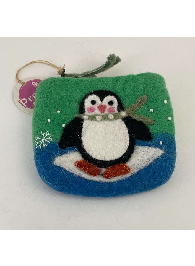 Monedero pequeño con cremallera de fieltro de pingüino 59