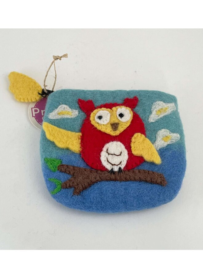 Petit porte-monnaie zippé en feutre Red Owl 62