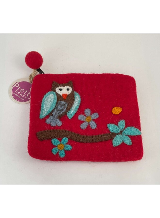 Owl with Blue Wings Felt Medium Zip Purse 71