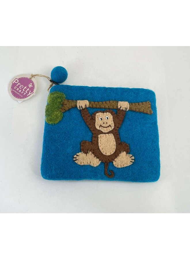 Monkey Swinging Felt Medium Zip Purse 72