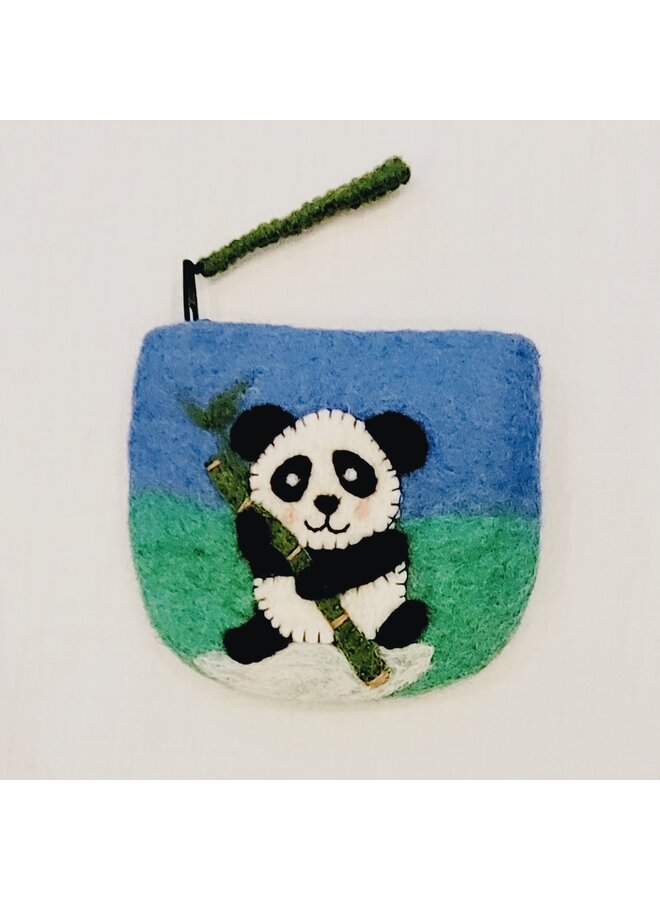 Petit porte-monnaie zippé en feutre panda 63