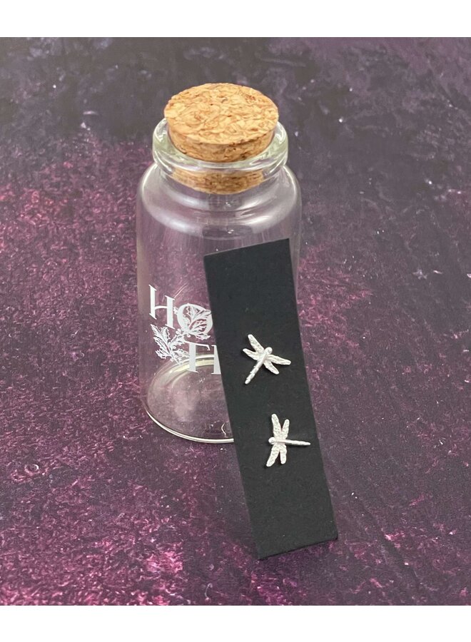 Clou d'oreille en argent libellule dans une bouteille 04