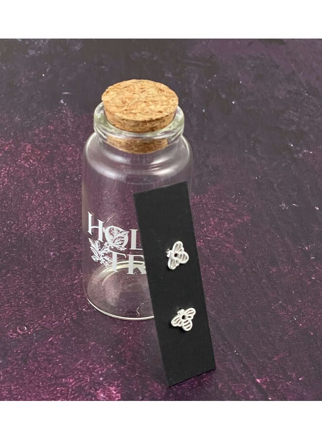 Pequeño pendiente de plata con forma de abeja en botella 05