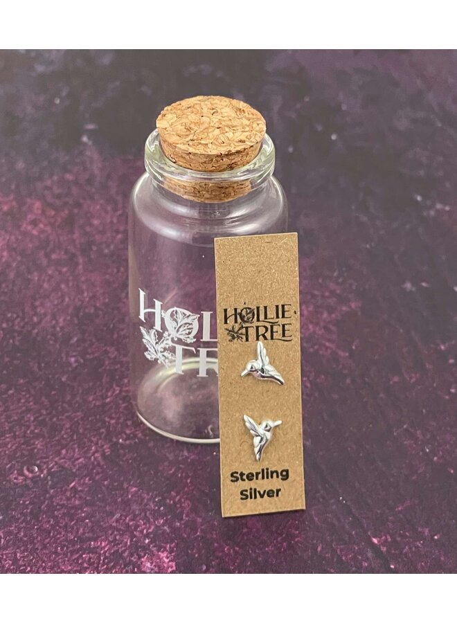 Clous d'oreilles en argent avec colibris dans une bouteille 08