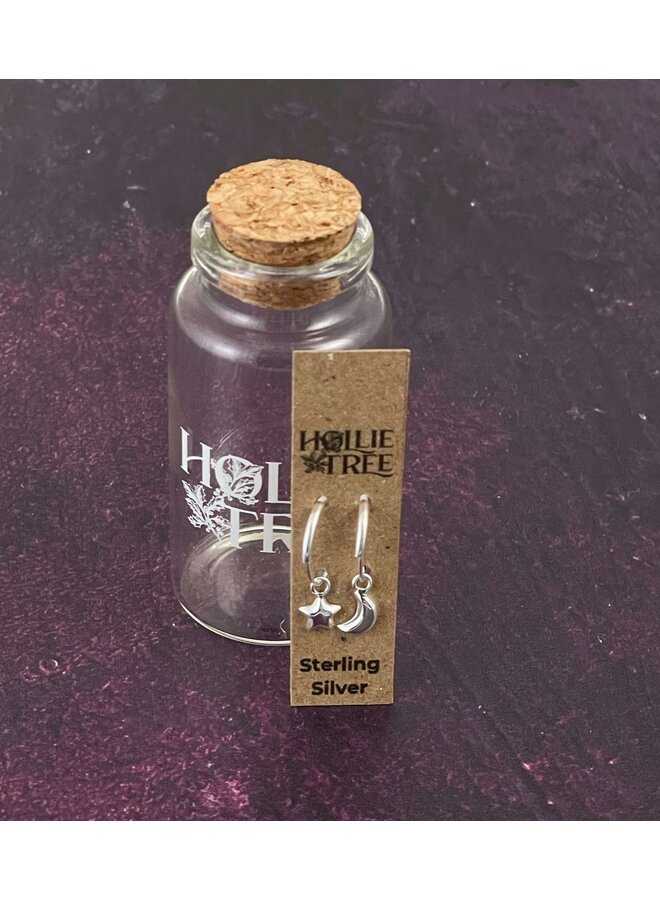 Mini aro de plata con forma de estrella y luna en botella 013