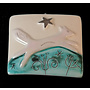 Leaping White Fox with Gold Star Small Relief Tile 033