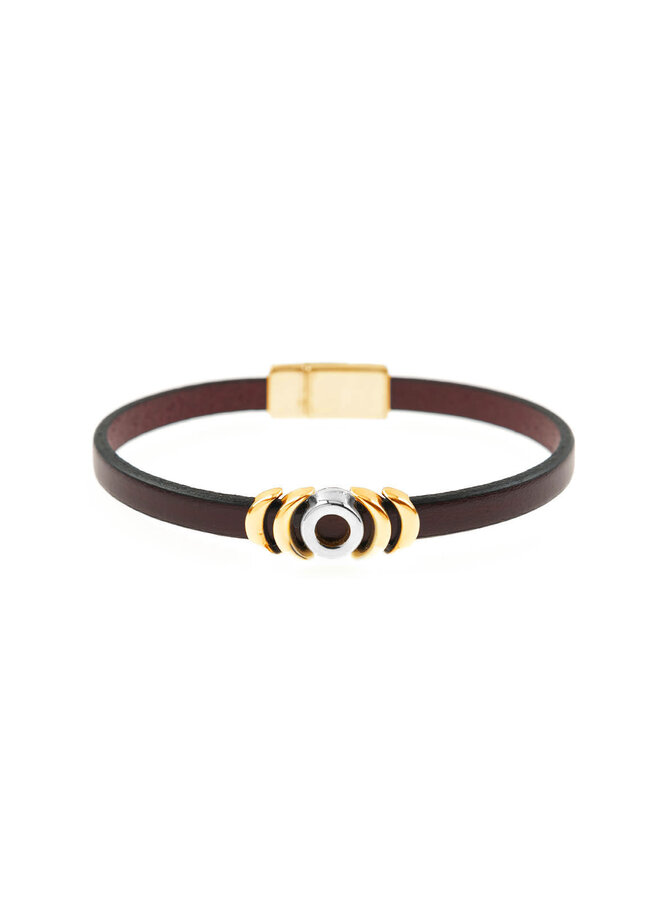 Bracelet en cuir bordeaux avec lune dorée