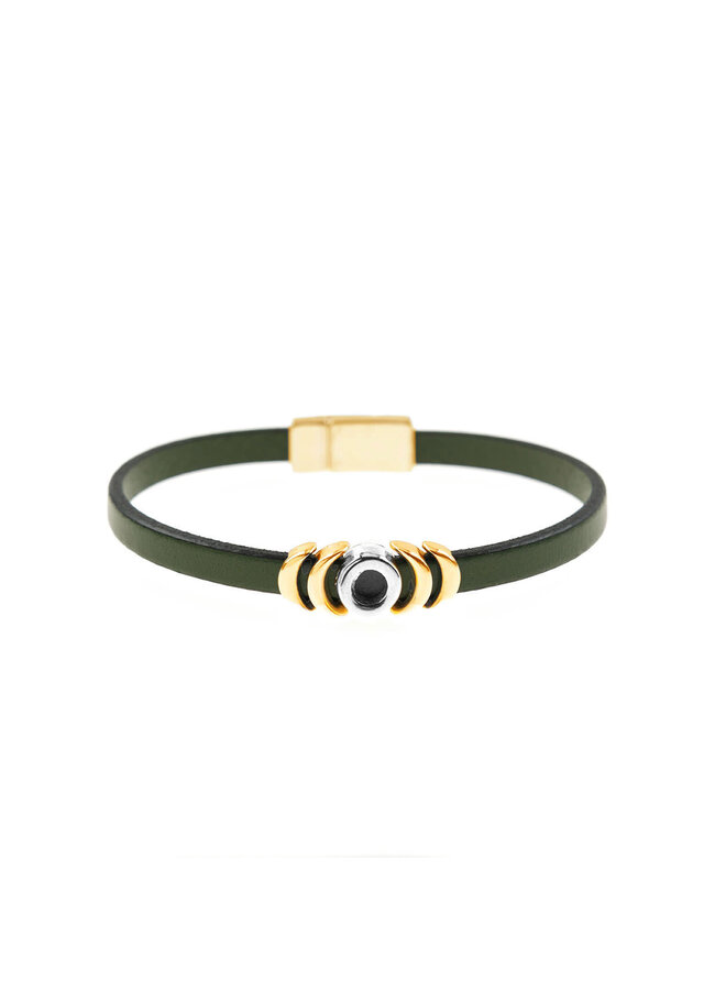 Gold Moon Khaki Leather Bracelet