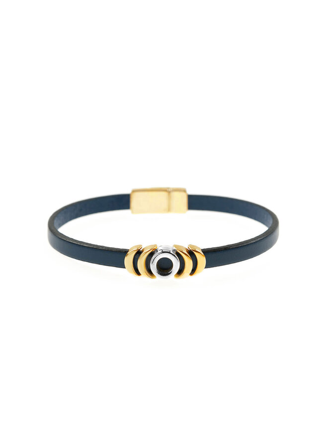 Gold Moon Mörkblått läderarmband