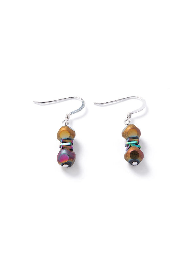 Boucles d'oreilles encoches en cuivre bruni 08