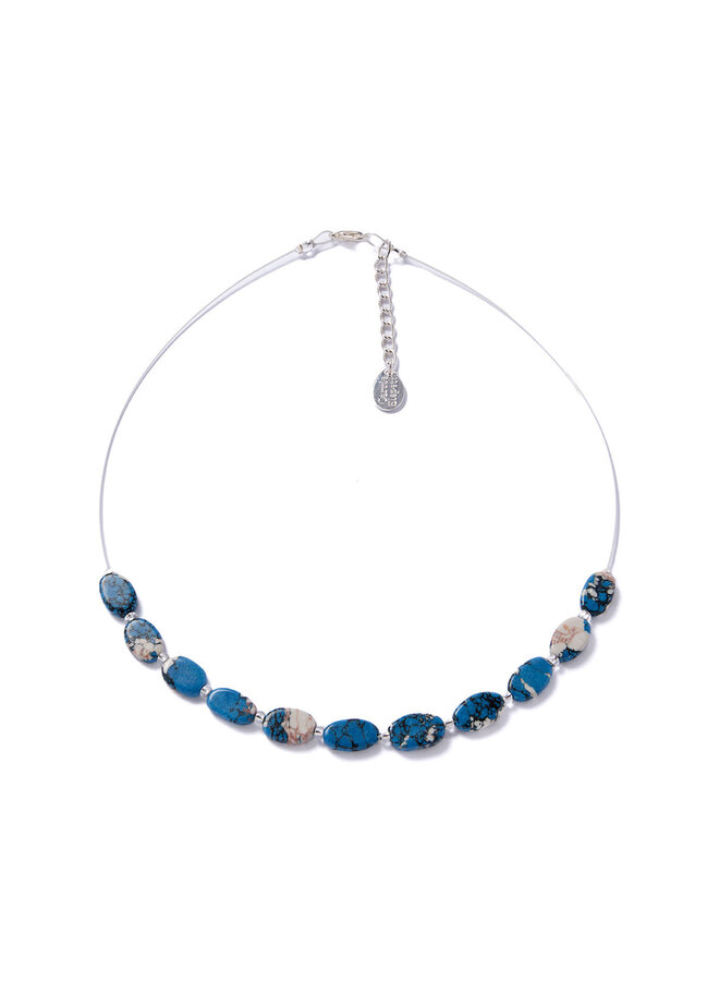 Cobalt  Marbled Ceramic Ovals Links  Necklace
