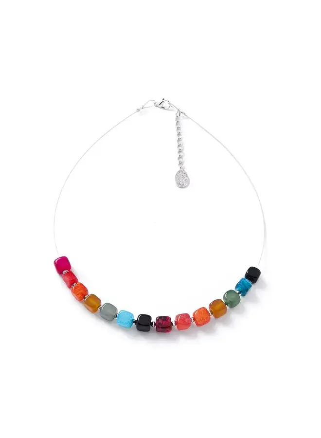 Rainbow Agate Cubes Links Necklace