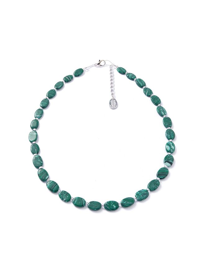 Collar completo de óvalos de cerámica jaspeada con jade
