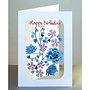 Happy Birthday Blue and Pink Flowers Laser Cut card