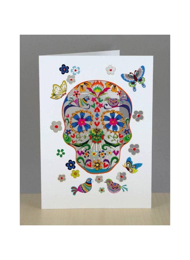 Blue Skull with Butterflies Laser Cut Card