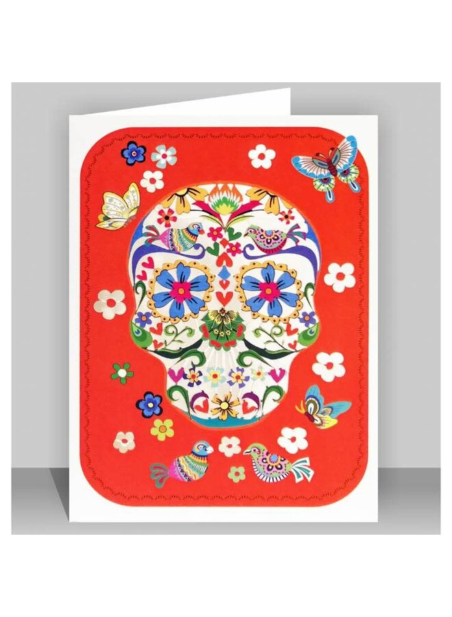 Red Skull with Butterflies Laser Cut Card