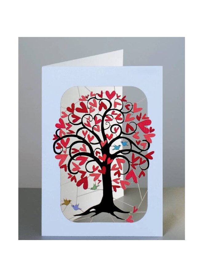 Red Heart Curling Tree with Birds Laser Cut Card