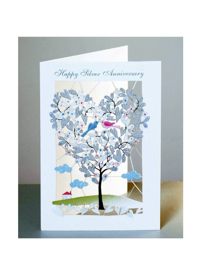 Silver Anniversary with Heart Shaped Tree Laser Cut Card