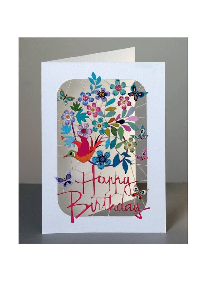 Happy Birthday Birds and Flowers  Laser Cut Card