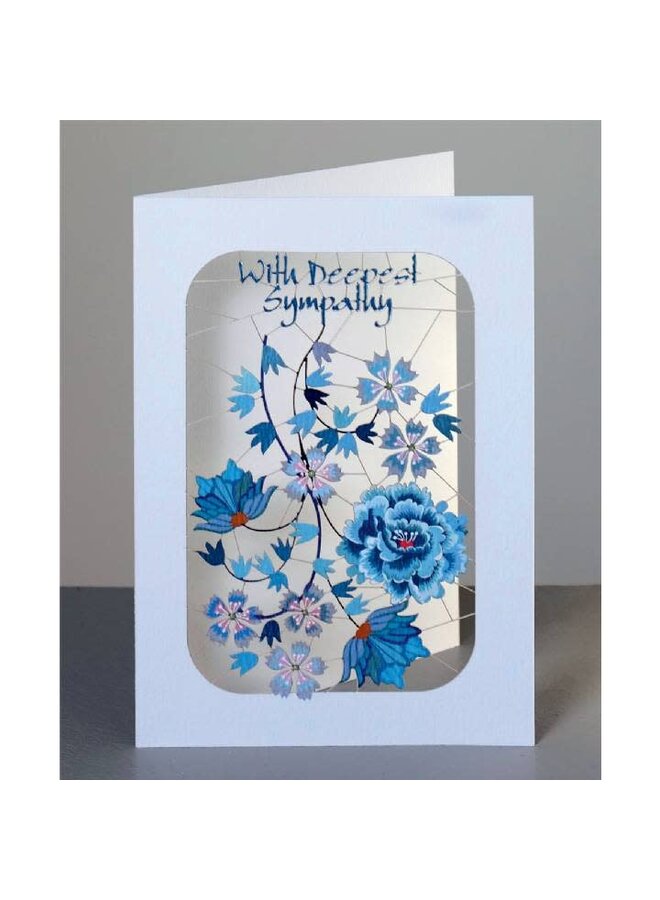 With Deepest Sympathy, Blue Flowers Laser Cut Card