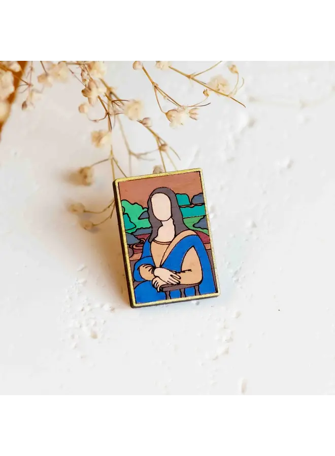 Mona Lisa Cherry Wood Pin Badge 02