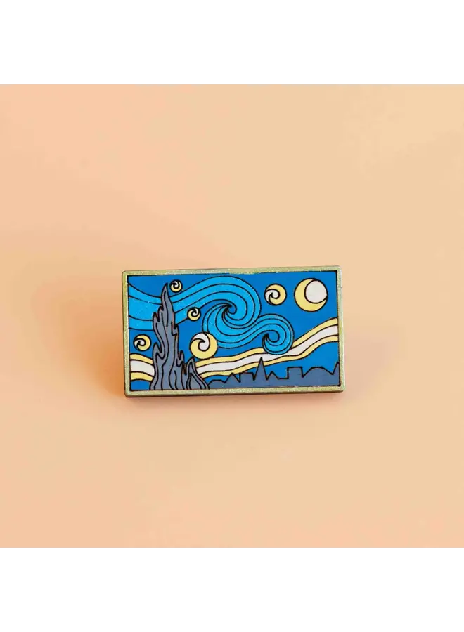 Starry Night Cherry Wood Pin Badge