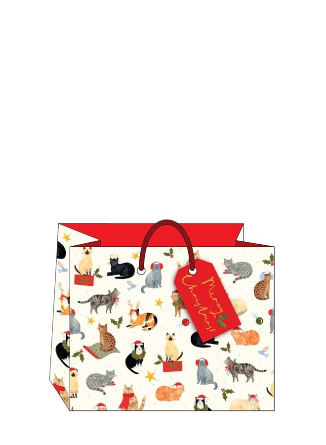 Sac moyen avec étiquette Chats à Noël