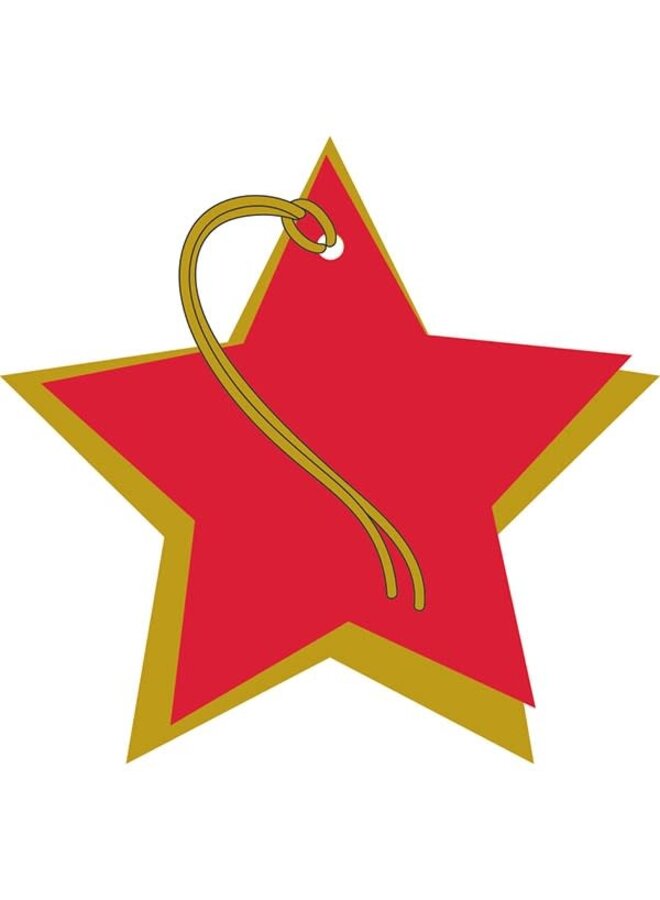 Red & Gold Double Star 4 Gift Tags with tie