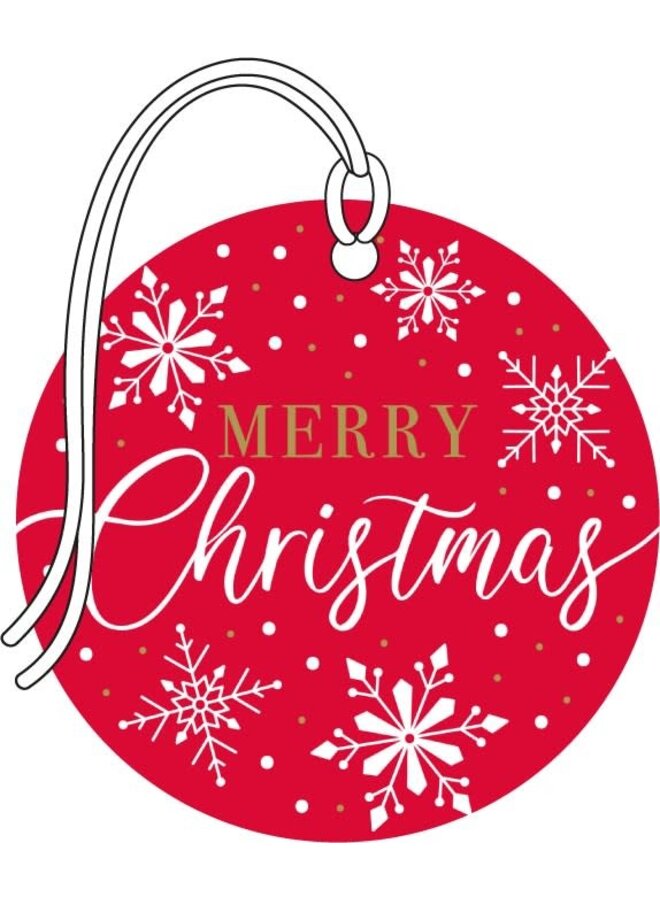 Snowflakes on Red 4 Gift Tags with tie