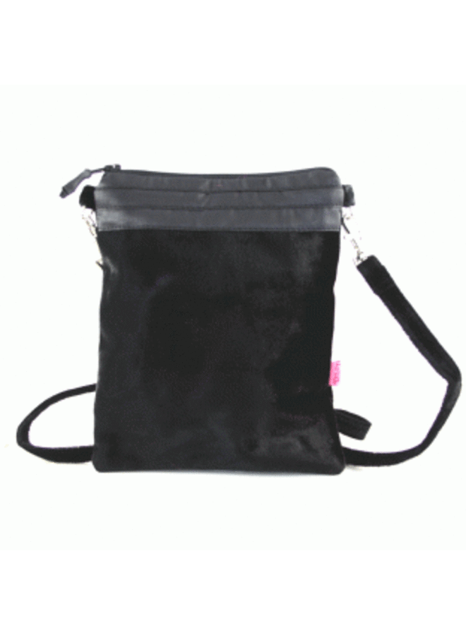 Velvet and silk purse on strap Black