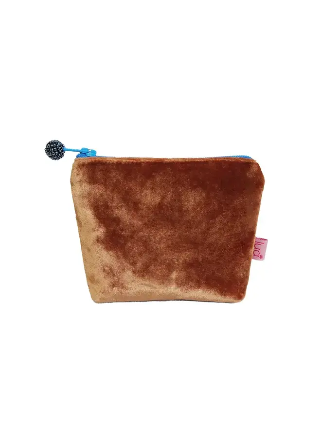 Burnt Orange and Blue Velvet Mini Coin Purse 0007