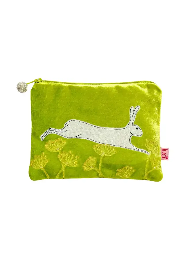 Бархатный кошелек с аппликацией «Прыгающий заяц», цвет лайм-зеленый 1060