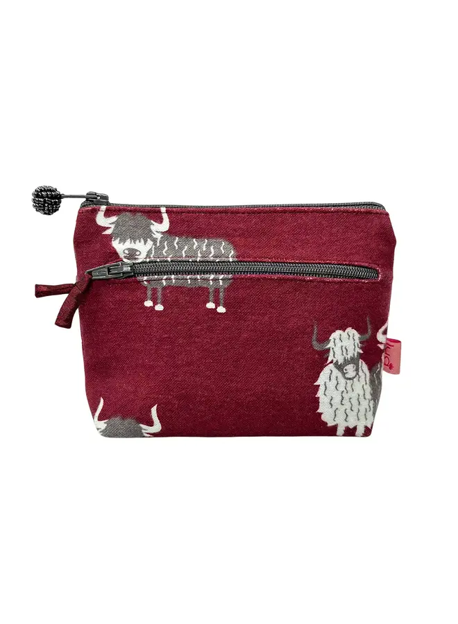 Porte-monnaie rouge à deux fermetures éclair Highland Cattle 0027