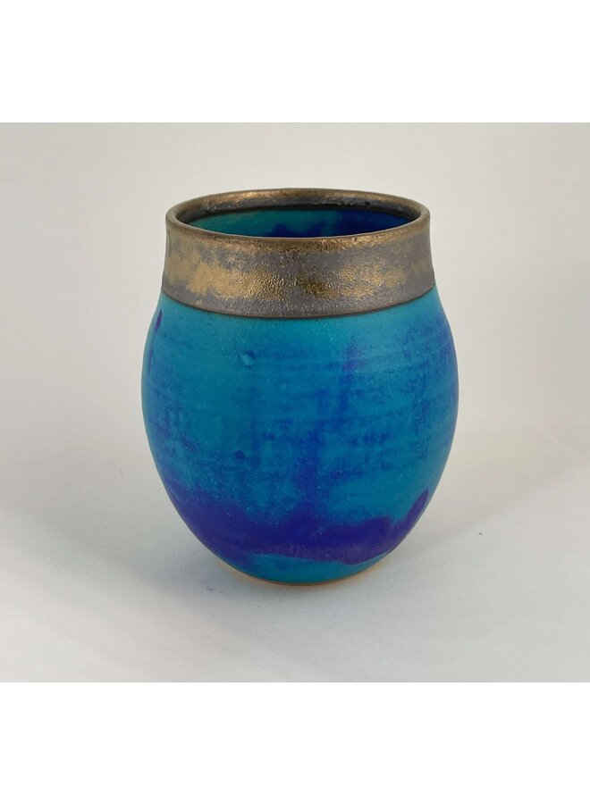 Blue and Bronze medium stoneware pot 249
