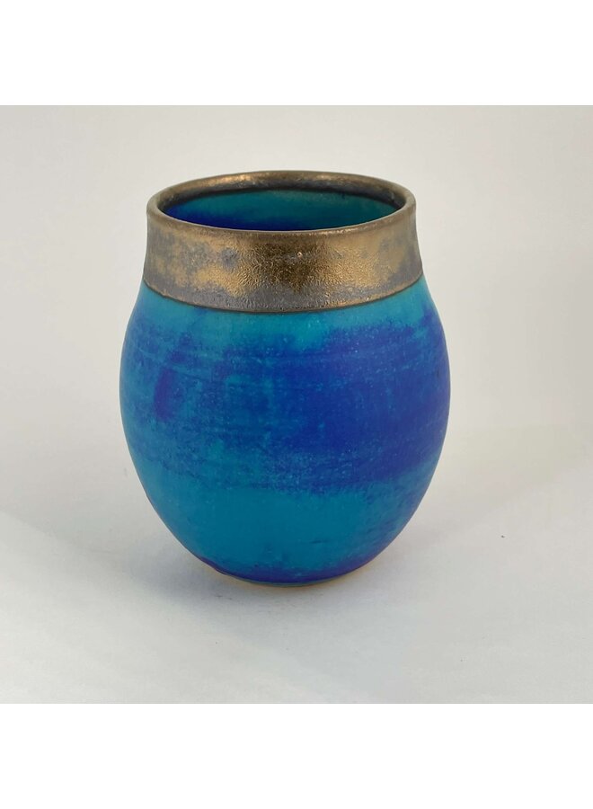 Blue and Bronze medium stoneware pot 249