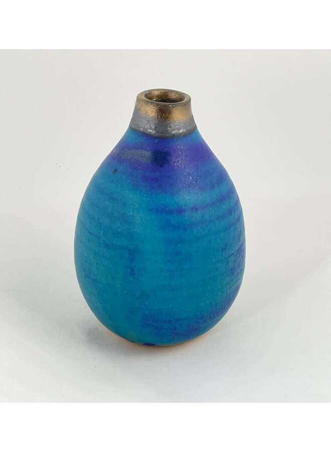 Blauer und bronzefarbener kleiner Steinzeugtopf 246