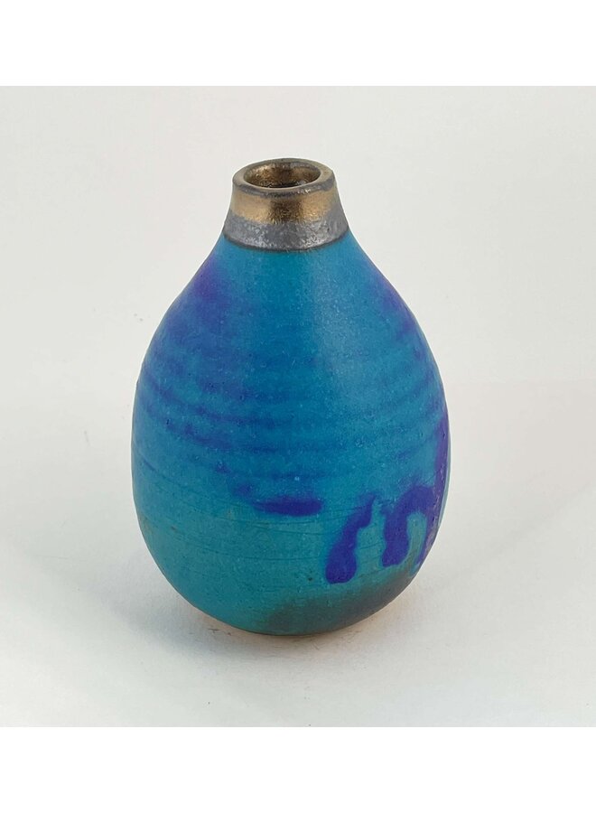 Blauer und bronzefarbener kleiner Steinzeugtopf 246