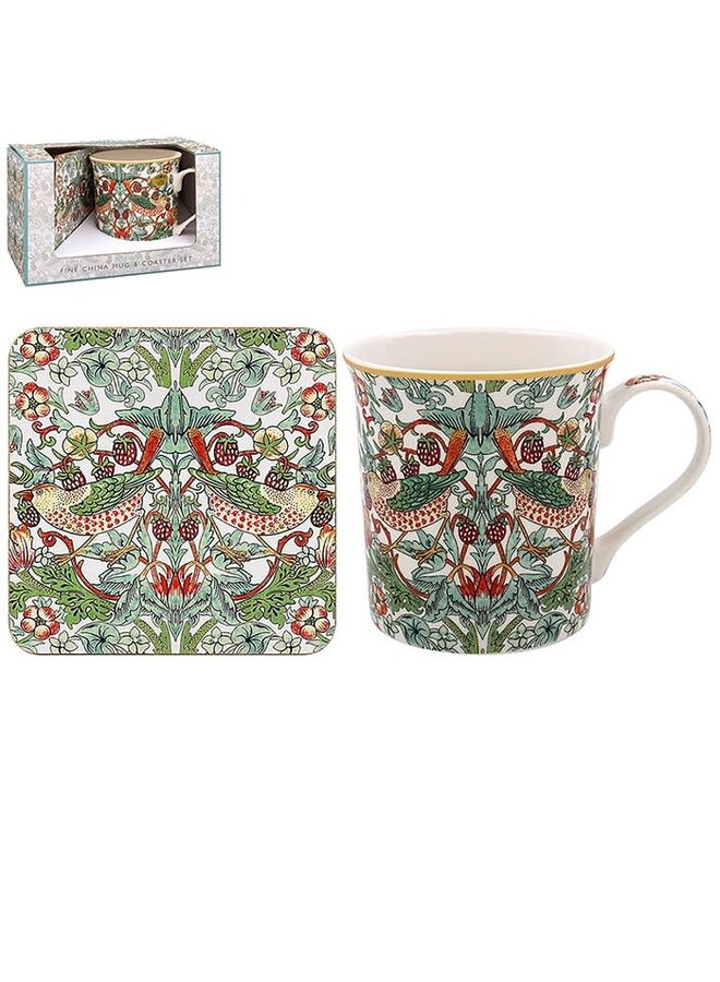 White Strawberry Thief  William Morris Mug and Coaster