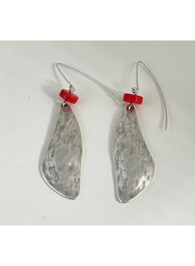 Red Turquoise and Hammered Silver  Earrings
