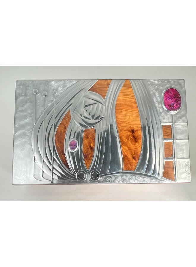 Rose and Pink Abalone Pewter Lid with 11 sections Thuja wood box 54